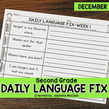 Second Grade Daily Language Fix For December By Jasmine McClain TPT