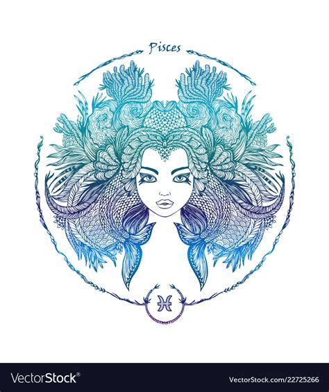 Zodiac Sign Portrait Of A Woman Pisces Royalty Free Vector