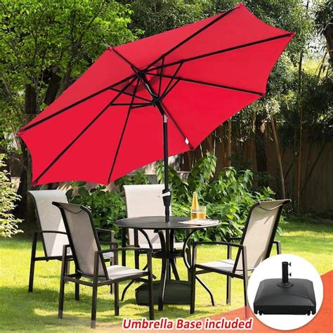 Sunrinx Ft Aluminum Market Crank And Tilt Patio Umbrella In Red With