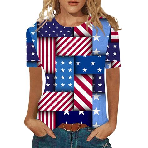 Jsaierl Womens Independence Day Tops Summer Patriotic American Flag