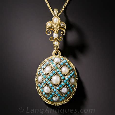 Victorian Turquoise And Pearl Pendant