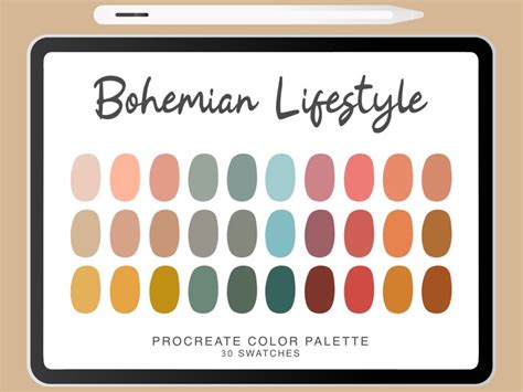 Bohemian Procreate Color Palette Ipad Procreate Illustration Color Swatches For Boho Procreate