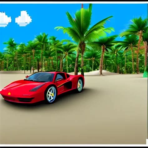 A Red Ferrari Testarossa Next To A White Sand Beach Stable Diffusion