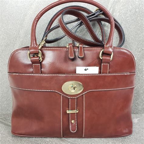 Giani Bernini Handbag Brown Faux Leather Turn Lock Glazed Dome Satchel