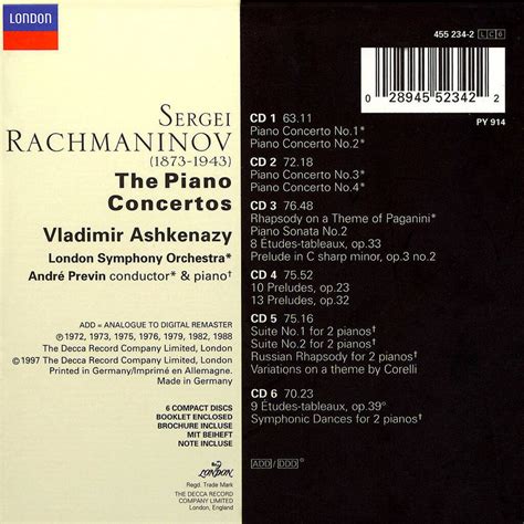 The piano concertos vladimir ashkenazy andré previn de Rachmaninov