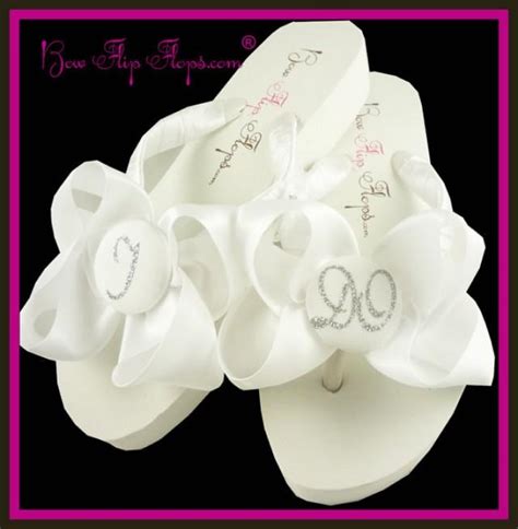 Bridal Flip Flops Wedding Flip Flops Ivory Wedge White Ribbon Bow Satin