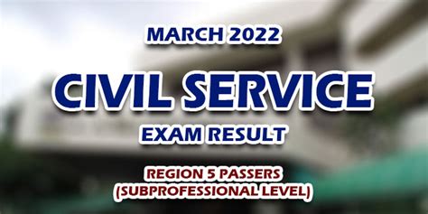 Civil Service Exam Result March 2022 Region 5 Passers Subprofessional Level