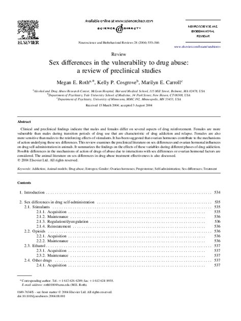 Pdf Sex Differences In The Vulnerability To Drug Abuse A Review Of