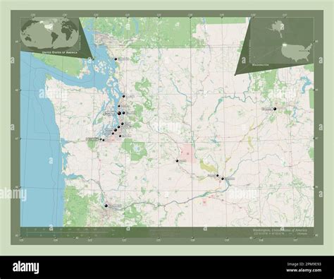 Washington State Of United States Of America Open Street Map Locations And Names Of Major