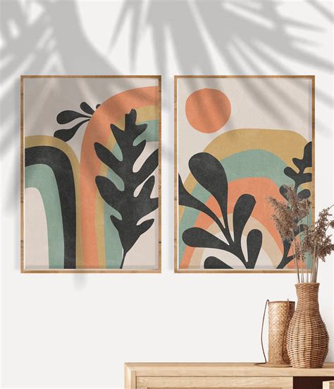 Mid Century Modern Bohemian Decor Print Set Of 2 Bohemian Wall Art