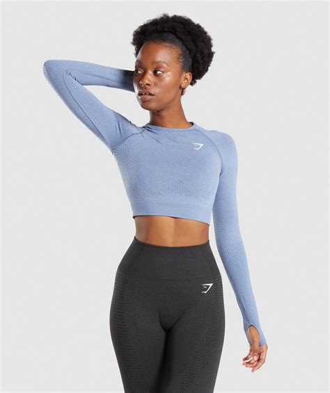 Gymshark Adapt Camo Seamless Long Sleeve Crop Top Savanna Navy Artofit