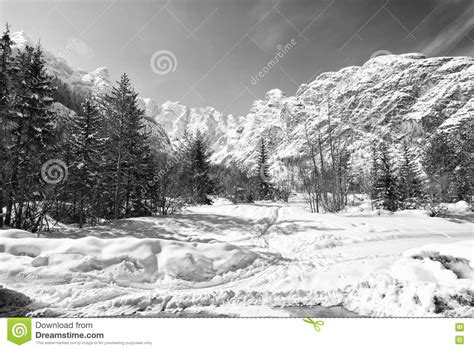 Snow On The Dolomites Mountains Italy Stock Photo Image Of Line