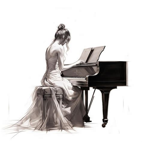 Premium AI Image | a drawing of a woman playing a piano with a piano in ...