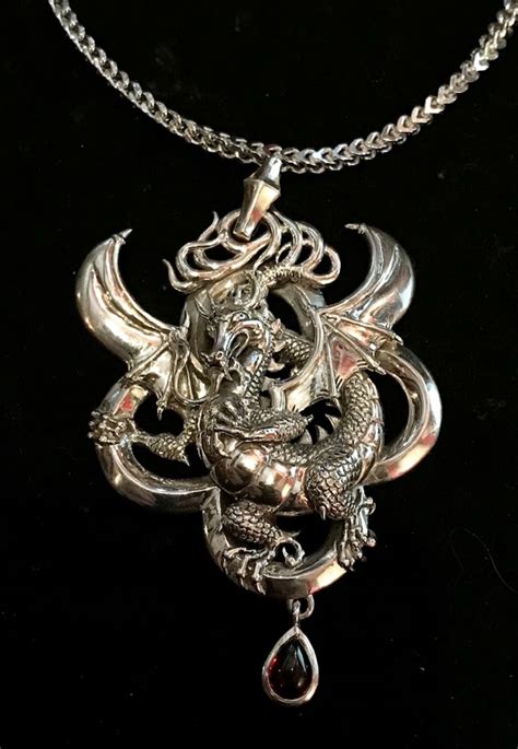 Large Celtic Dragon Pendant - 92.5 Sterling Silver with Garnet Tear ...