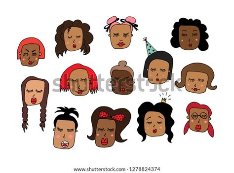 Vector Girly Set Beautiful Cartoon Girls Stock Vector Royalty Free 1278824374 Shutterstock