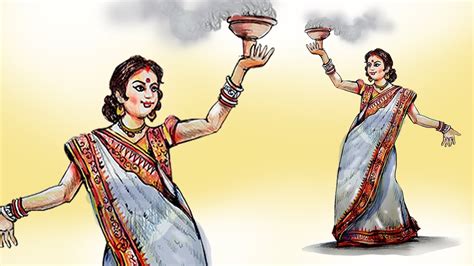 How To Draw A Girl Dance With Dhunuchi Durga Puja Special Drawing