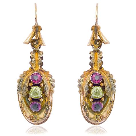 Mid Victorian Garnet Beryl Earrings Circa 1875 Gerard McCabe