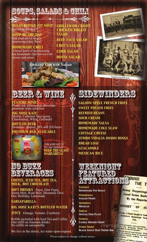 Menu Of Longhorn Restaurant In Tombstone Az 85638