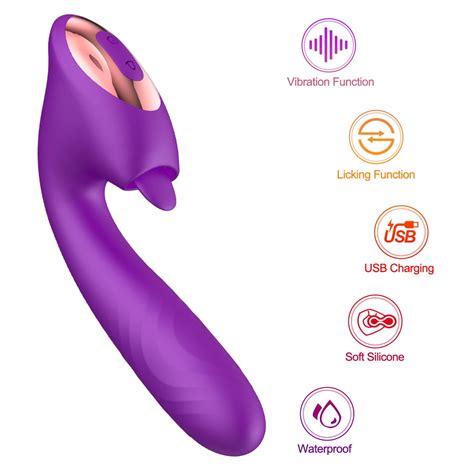 Purple 3 In 1 Thrusting Clitoral Stimulator G Spot Tongue Licking