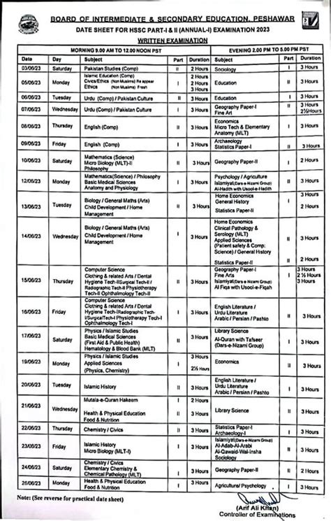 Inter Date Sheet Bise Peshawar Board Bisep Online