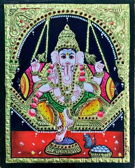 Unjal Vinayagar Tanjore Painting 12 X 15 International Indian