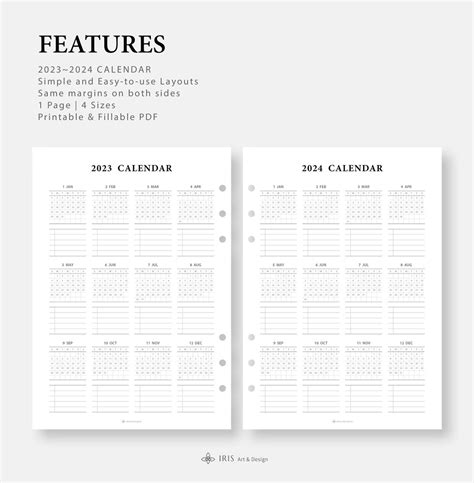 2023 2024 Yearly Calendar Planner Template Year at a Glance - Etsy