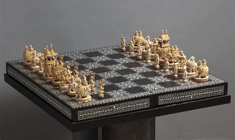 Chess set with carved ivory pieces. India, around 1850 [2600x1550] : r ...