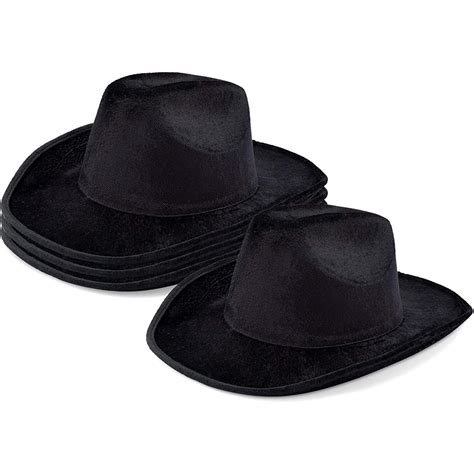 4-Pack Black Felt Cowboy Hats - Bulk Pack of Cowboy Hats for Men, Women, Girls, Halloween ...