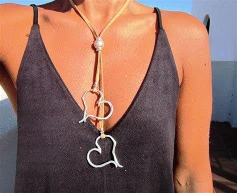 Long Silver Heart Necklace, Long Pendant Necklace, Boho Necklace ...