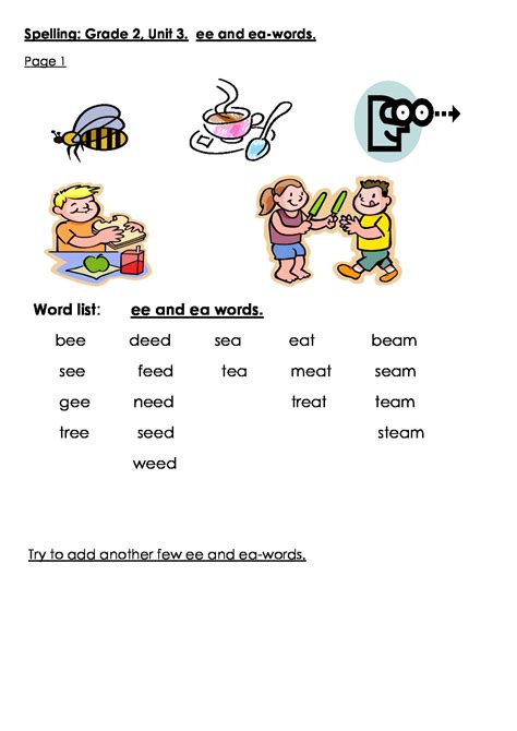 Spelling Grade 2 Unit 3 Ee And Ea Words Teacha