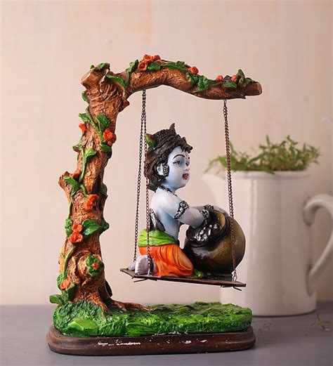 Buy Multicolour Polyresin Bal Krishna On Swing Statue By Earth Online Krishna Religious