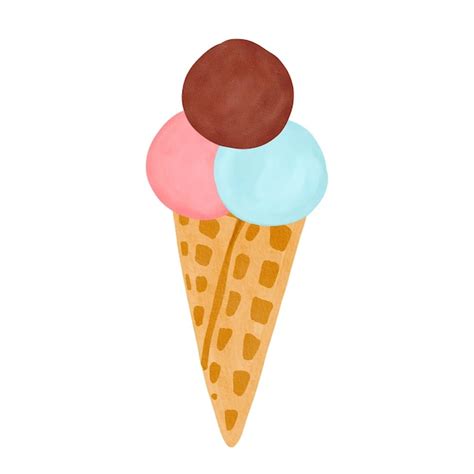 Premium Photo Watercolor Ice Cream In Waffle Cone Summer Cold Sweet