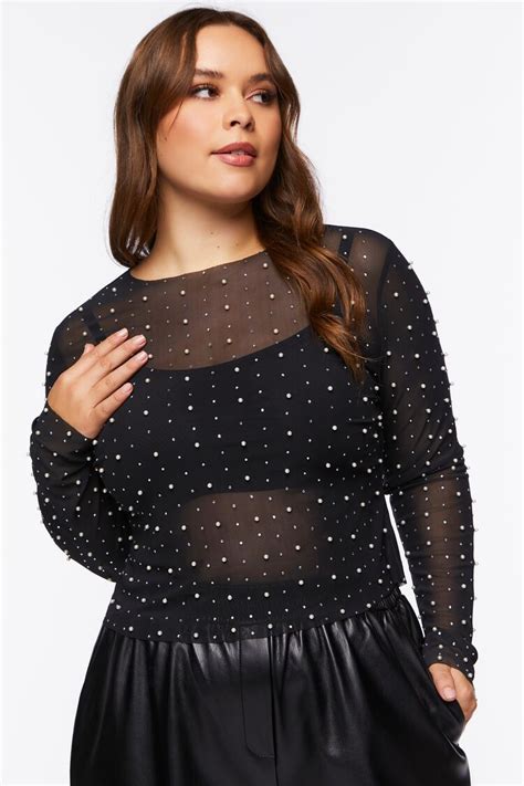 Plus Size Embellished Mesh Top Forever21us