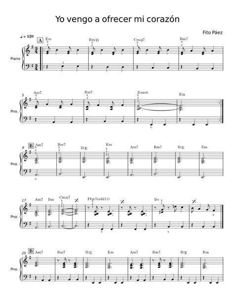 Yo Vengo A Ofrecer Mi Corazon Fito Páez Sheet Music For Piano Solo