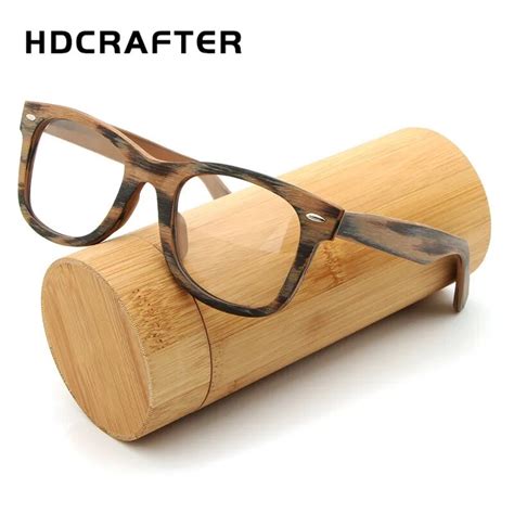 HDCRAFTER Prescription Glasses Frame Retro Wooden Plain Myopia Glasses ...