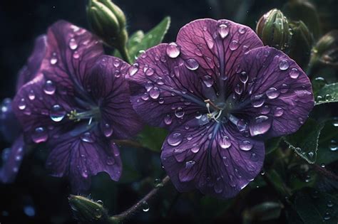 Una Flor Morada Con Gotas De Lluvia Foto Premium