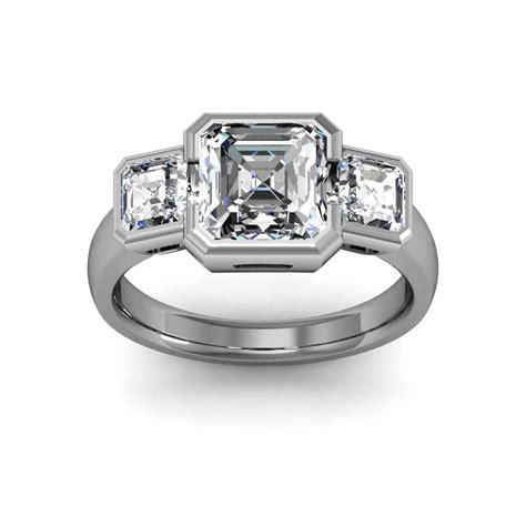 Bezel Setting w/ Asscher Cut Sidestones Diamond Ring