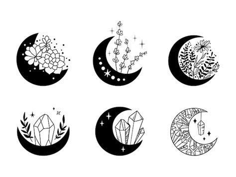 Premium Vector Mystical Boho Floral And Crystal Moon Isolated