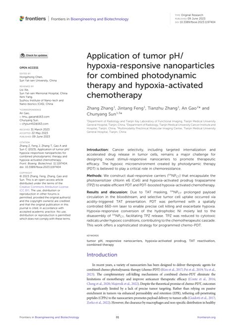 PDF Application Of Tumor PH Hypoxia Responsive Nanoparticles For