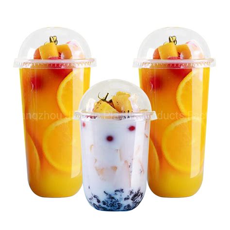 Disposable Clear Plastic Pp U Shape Milk Tea Cups With Lid U Shape