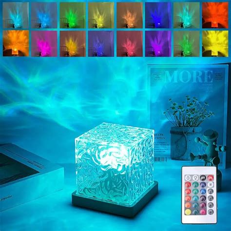 Stained Glass Lamp Dynamic Rotating Water Ripple Projector Night Light Flame Crystal Lamp Room