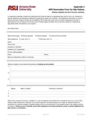 Fillable Online Provost Asu Appendix Apr Nomination Form For Site