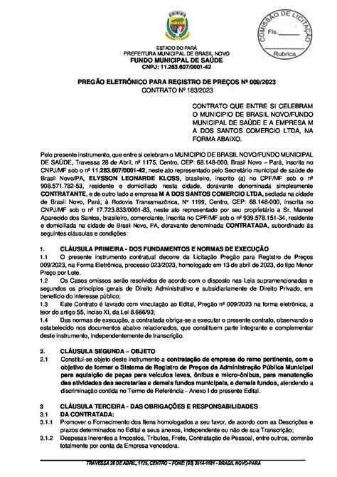 CONTRATO Nº 183 2023 PE SRP 009 2023 MA DOS SANTOS SAÚDE