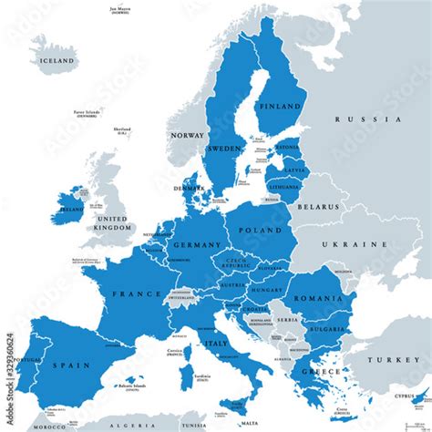 Political map of European Union member states. 27 EU member states ...