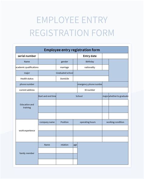 Employee Entry Registration Form Excel Template And Google Sheets File