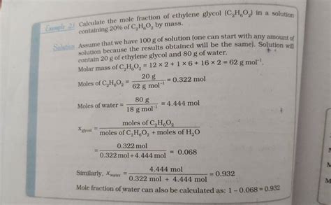 Calculate The Mole Fraction Of Ethylene Glycol C2 H6 O2 In A Solution