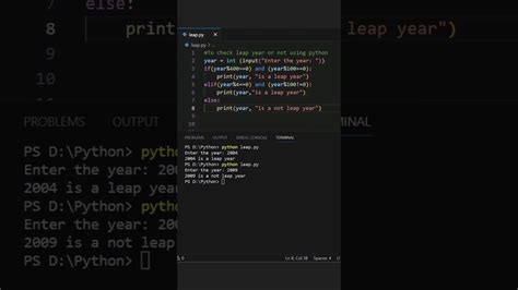 Python Program To Check Leap Year Or Not Python Shorts Short Youtube