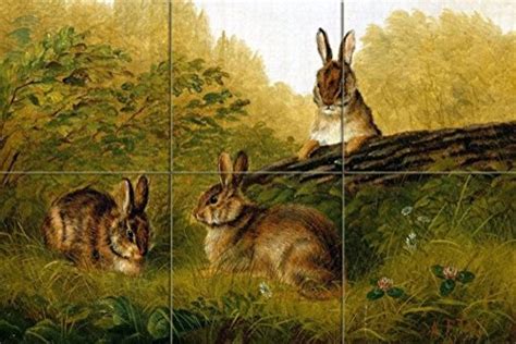 Tile Mural Kitchen Bathroom Wall Backsplash Splashback Rabbits On A Log 425 Ceramic Matte