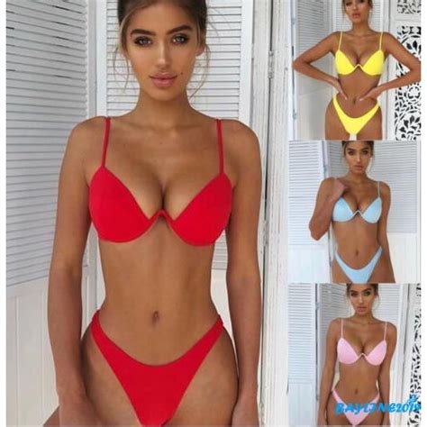 Ay Women Push Up Padded Bra Bandage Bikini Set Swimsuit Shopee Malaysia