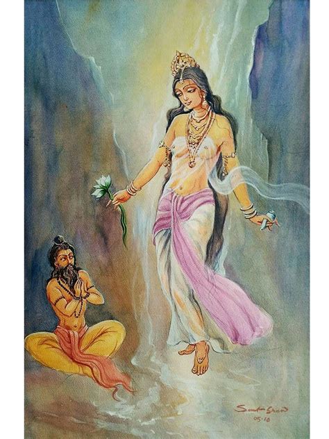 Goddess Ganga | Watercolor Painting by Sarat Shaw | Exotic India Art